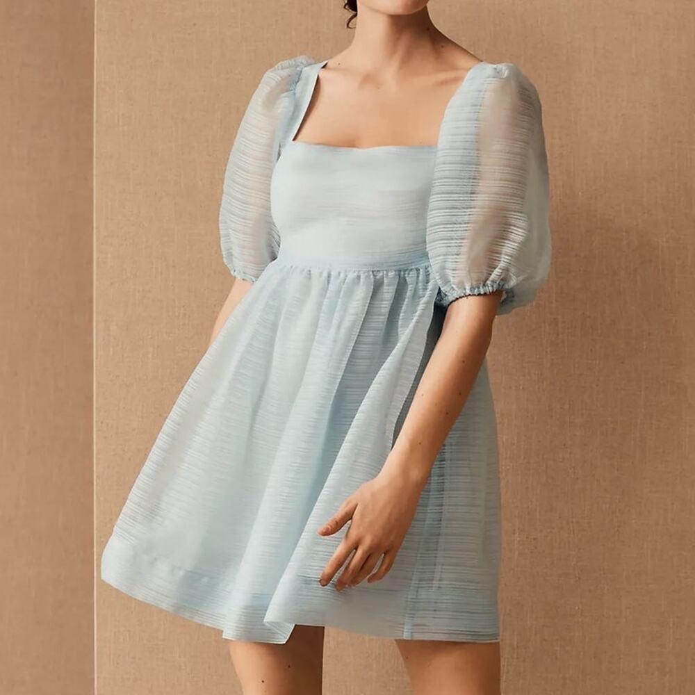 BHLDN x Free People Alaine Bridesmaid Organza Puff Sleeve Mini Babydoll Dress
